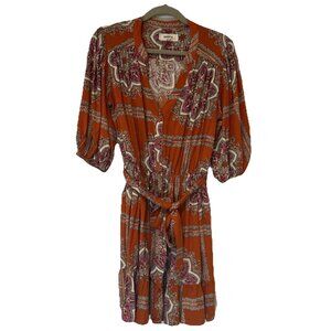 Porridge Anthropologie‎ Dress M Orange Paisley Puffed Sleeve Floral Print Boho